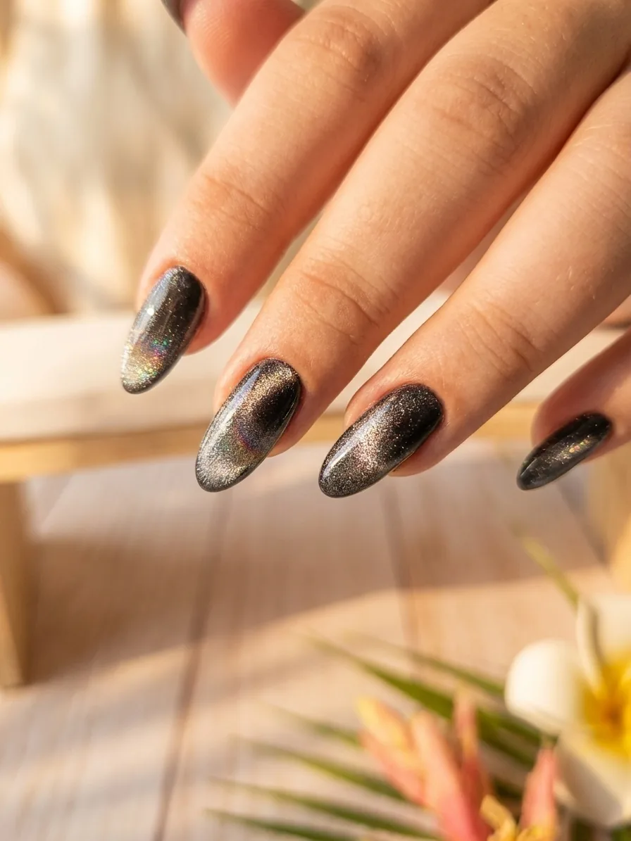 Holographic Cat Eye Manicure