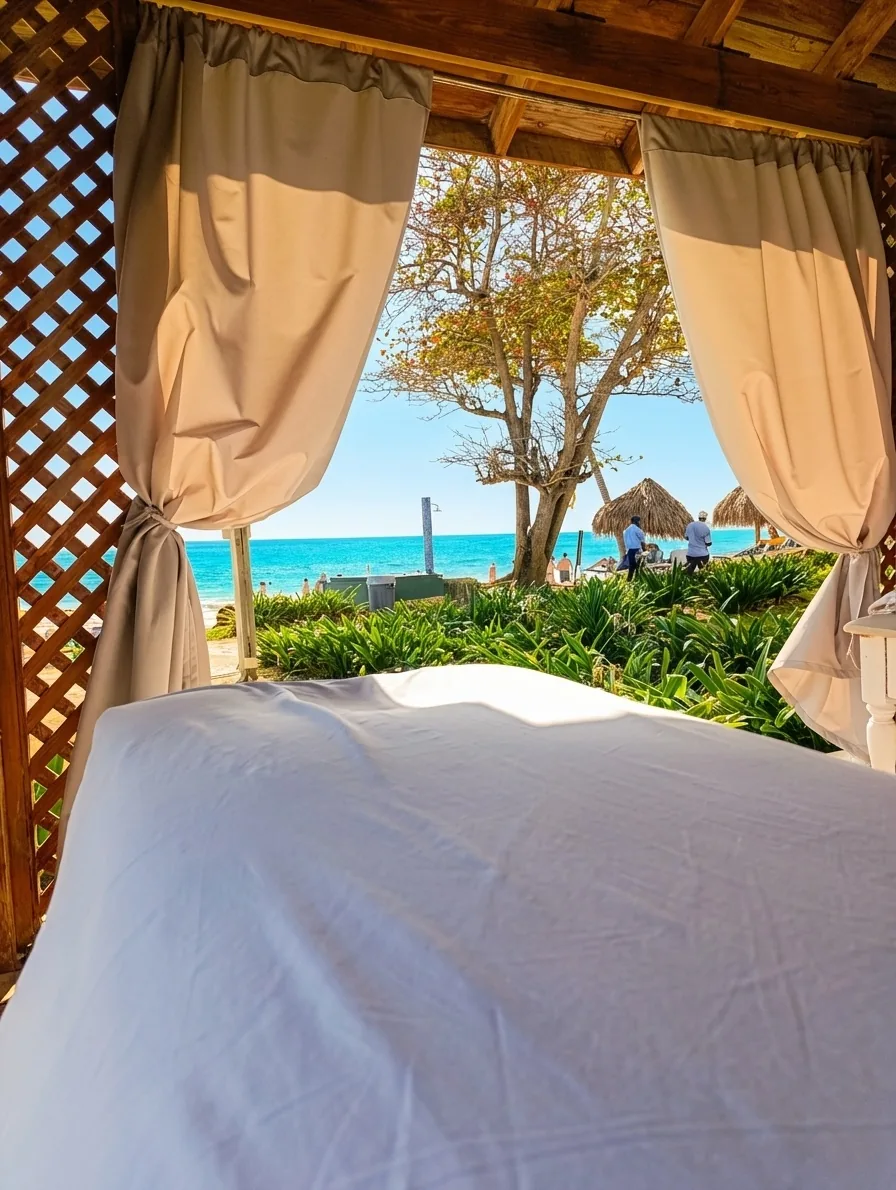 Oceanfront massage cabana on the Caribbean shore