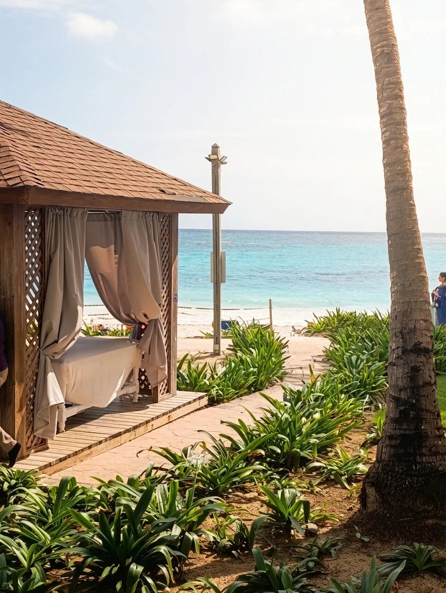 Private beach massage cabana on Arena Blanca Beach