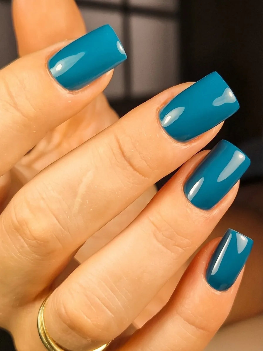 Glossy Teal Manicure