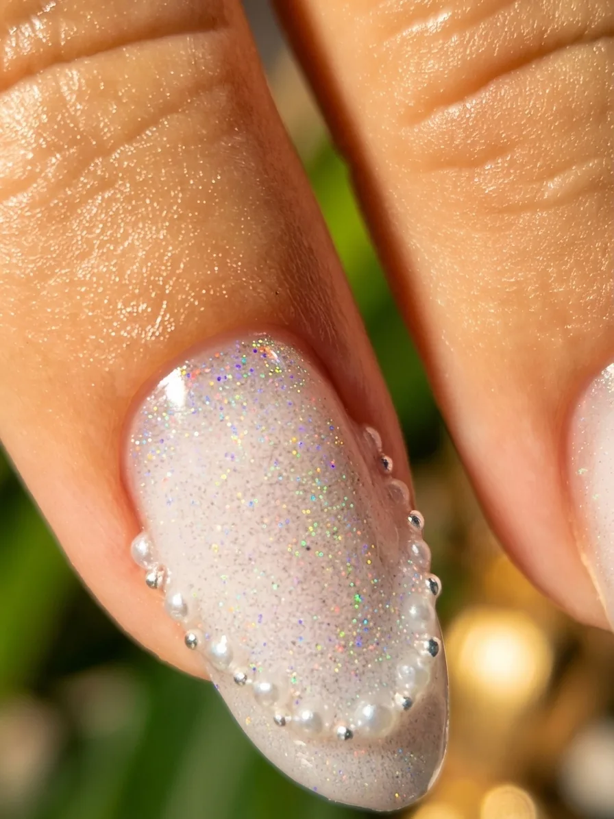 Glitter Manicure with Pearls