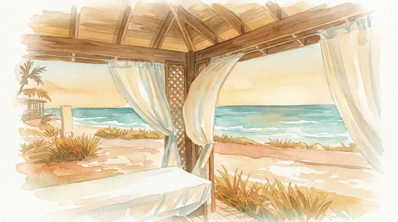 RADIANCE SPA beach massage tent with Caribbean Sea view on Arena Blanca Beach, Punta Cana